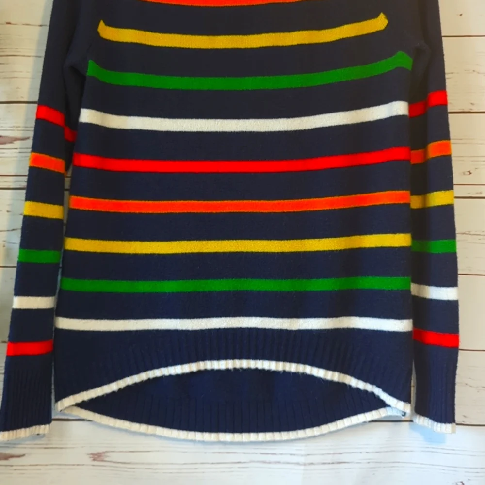J. Crew XS Rainbow Multistripe‎ Supersoft Yarn Turtleneck Sweater Pride Cozy